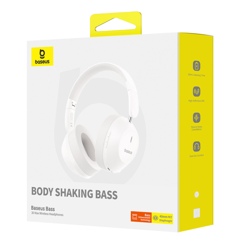 Bass 30 Max Bluetooth 5.3 belaidės ausinės – baltos