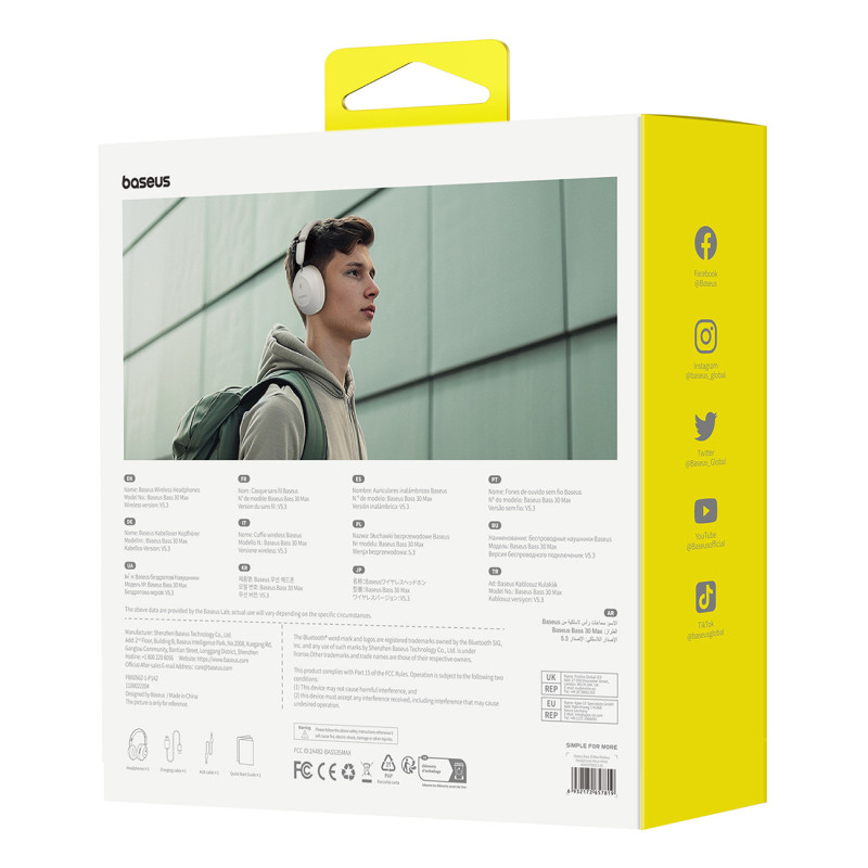 Bass 30 Max Bluetooth 5.3 belaidės ausinės – baltos