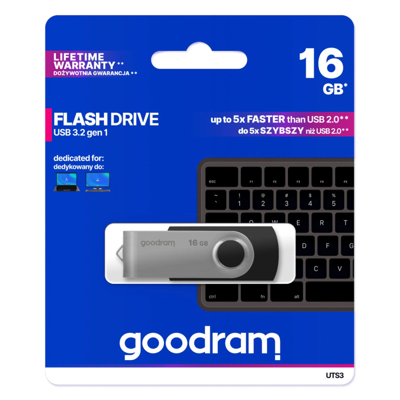Pendrive Flash atmintis 16 GB USB 3.2 Gen 1 UTS3 – juoda