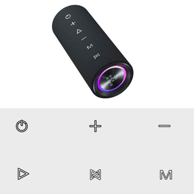 Mirtune C2 24W nešiojamasis Bluetooth garsiakalbis + USB-C AUX laidai – juodi