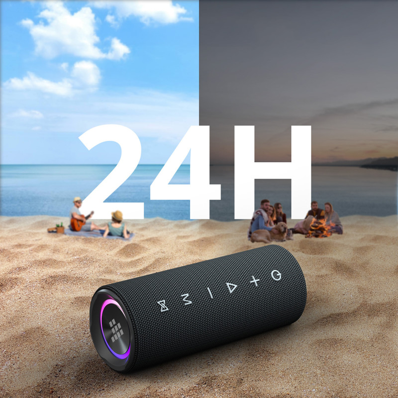 Mirtune C2 24W nešiojamasis Bluetooth garsiakalbis + USB-C AUX laidai – juodi