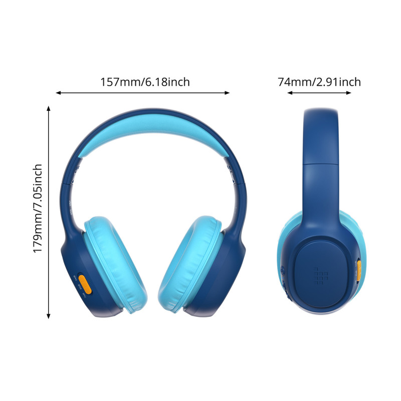KH02 Bluetooth belaidės ausinės vaikams su garsumo valdymu – mėlynos spalvos