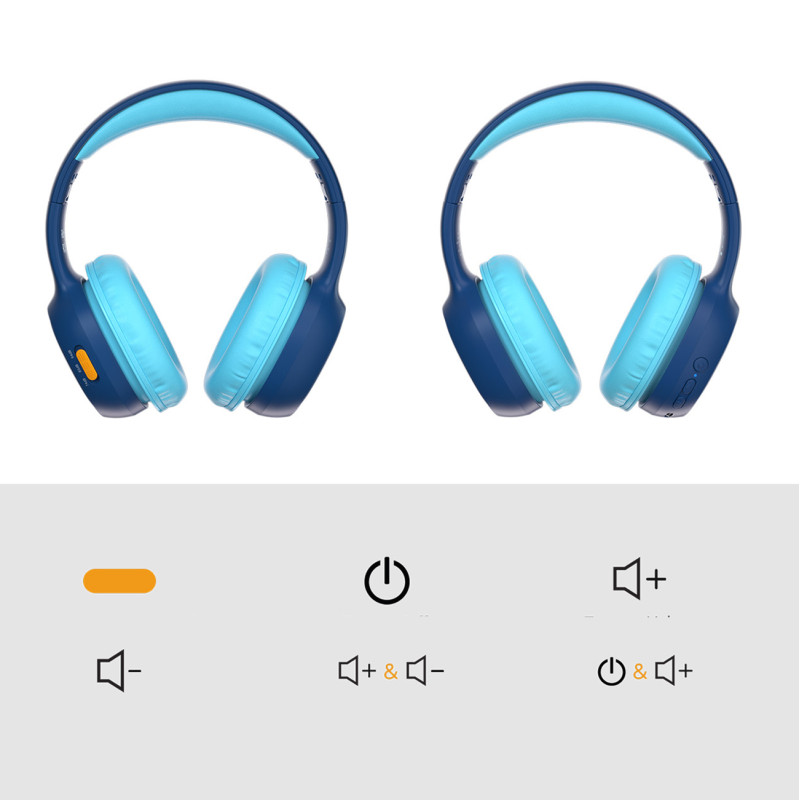 KH02 Bluetooth belaidės ausinės vaikams su garsumo valdymu – mėlynos spalvos
