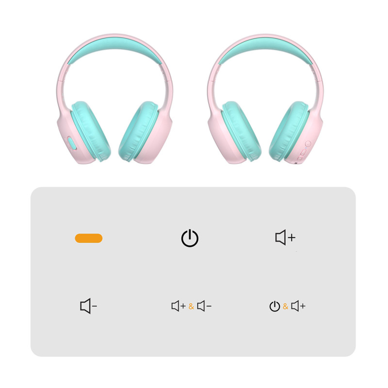 KH02 Bluetooth belaidės ausinės vaikams su garsumo valdymu – rožinės spalvos