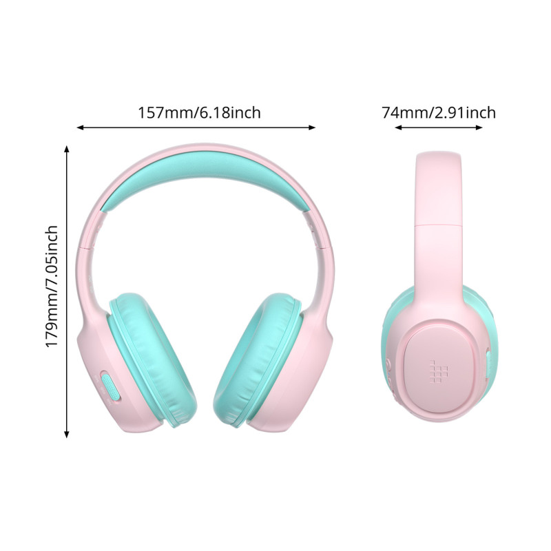 KH02 Bluetooth belaidės ausinės vaikams su garsumo valdymu – rožinės spalvos