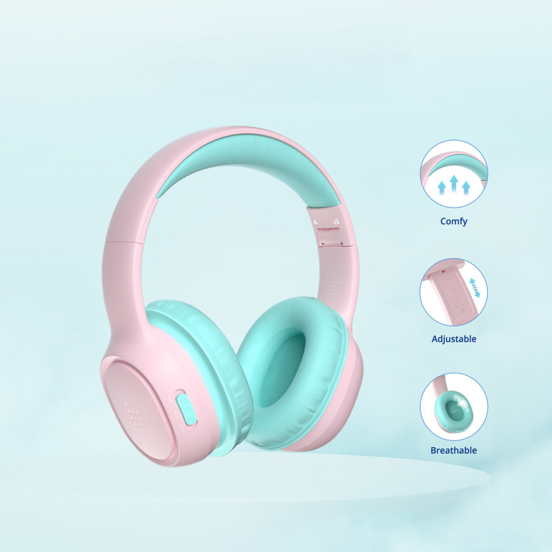 KH02 Bluetooth belaidės ausinės vaikams su garsumo valdymu – rožinės spalvos