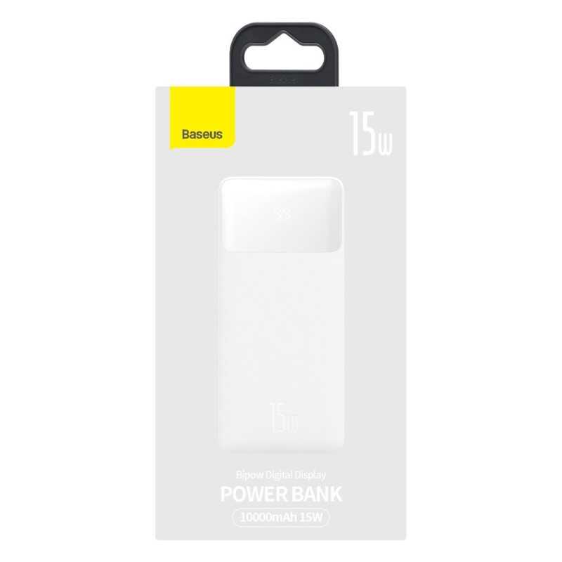 Powerbank 10000mAh 2xUSB USB-C microUSB 15W balta
