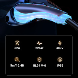 
CCS2 laidas elektromobilio įkrovimui 480V 32A 22kW 5m - juodas
