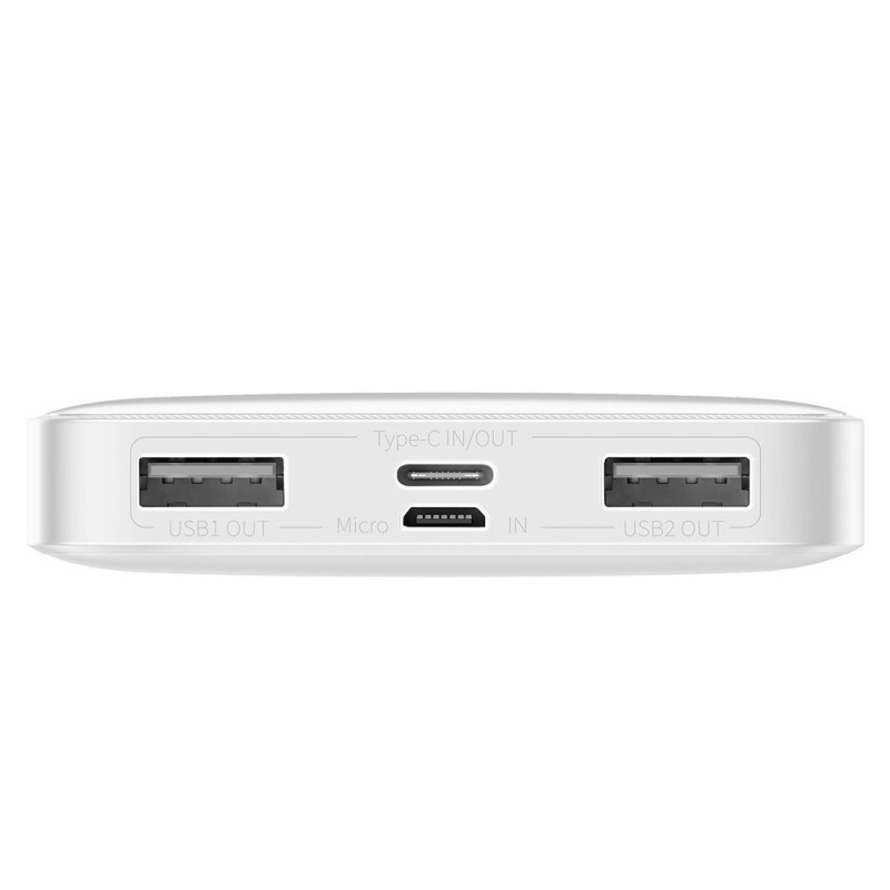 Powerbank 10000mAh 2xUSB USB-C microUSB 15W balta