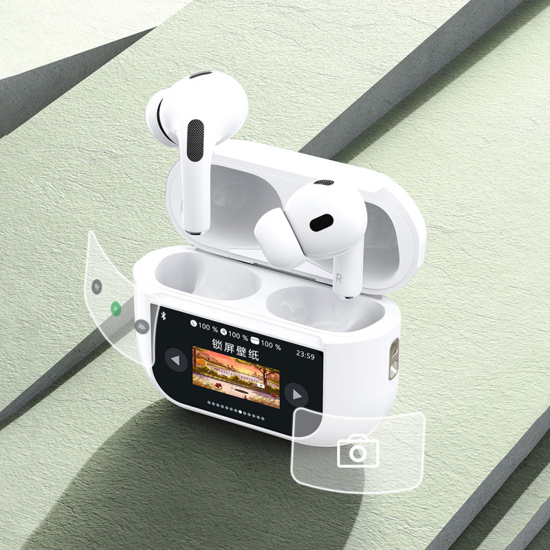 U19 TWS Wireless Bluetooth 5.3 In-Ear ausinės su LED ekranu – balta