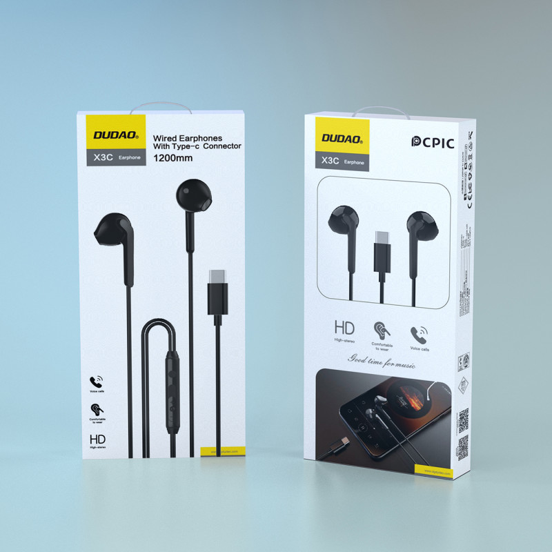 X3C laidinės ausinės su mikrofonu ir nuotolinio valdymo pulteliu USB-C 1,2 m – juodos