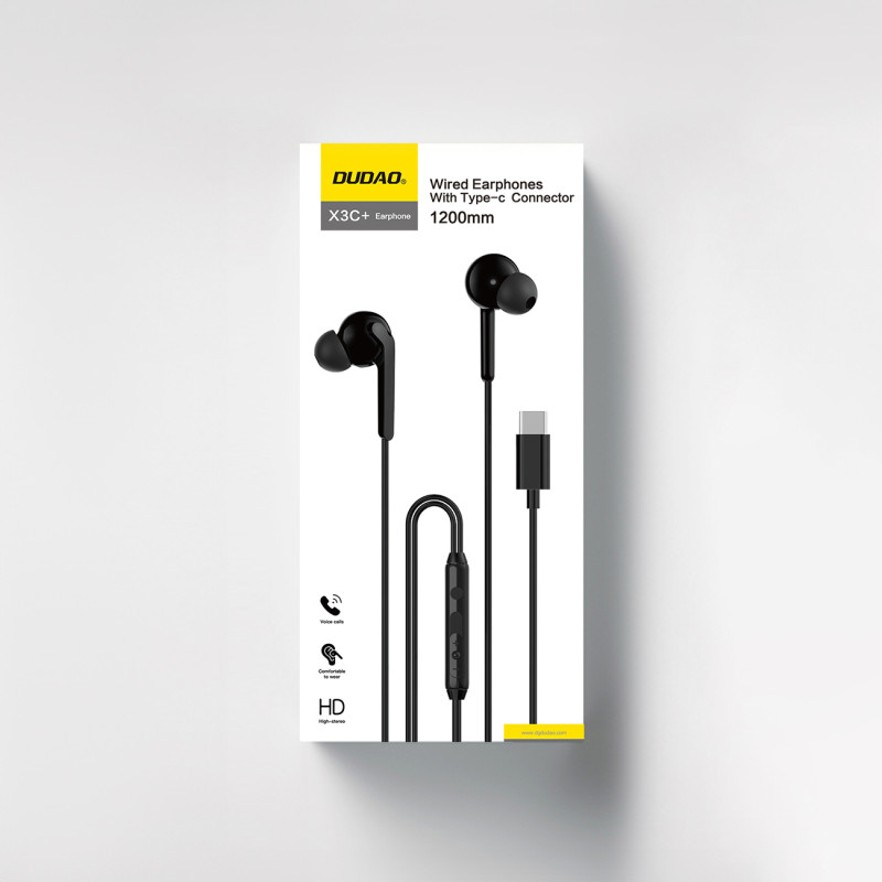 X3C+ laidinės ausinės su mikrofonu ir nuotolinio valdymo pulteliu USB-C 1,2 m – juodos