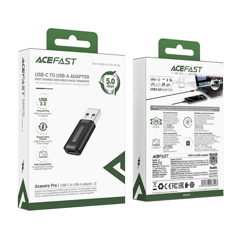 USB-C į USB-A 3.0 (vyriškas) 5Gb/ s adapteris – juodas