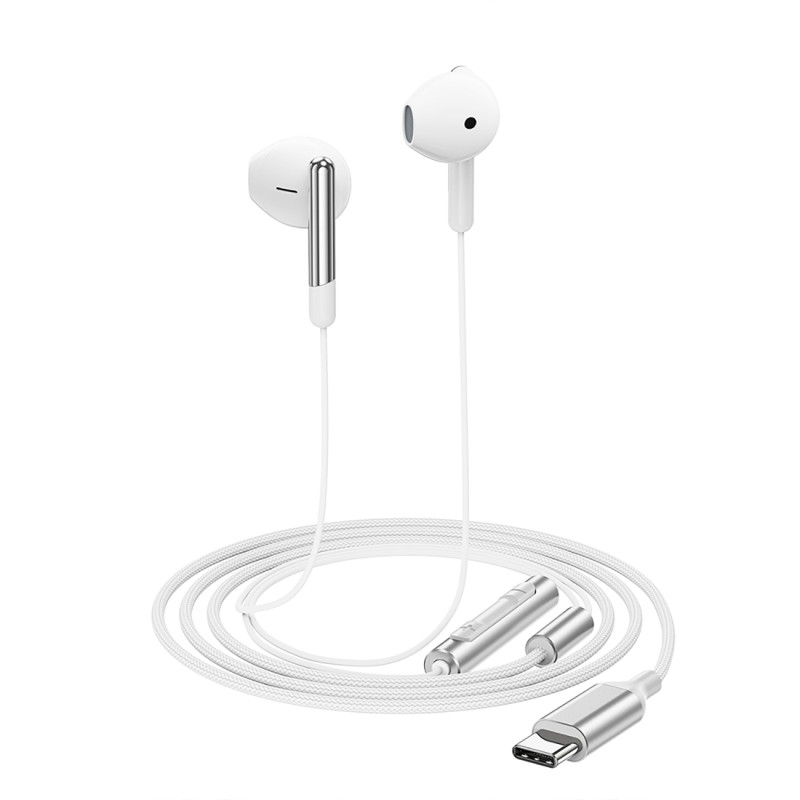 Laidinės ausinės su mikrofonu ir nuotolinio valdymo pulteliu USB-C 1,2 m – baltos spalvos