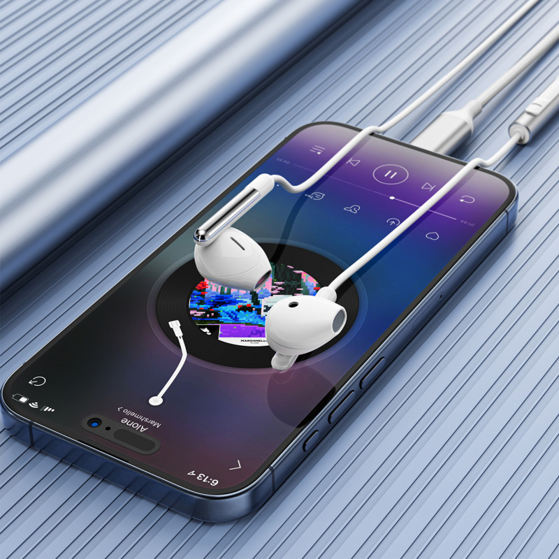 Laidinės ausinės su mikrofonu ir nuotolinio valdymo pulteliu USB-C 1,2 m – baltos spalvos