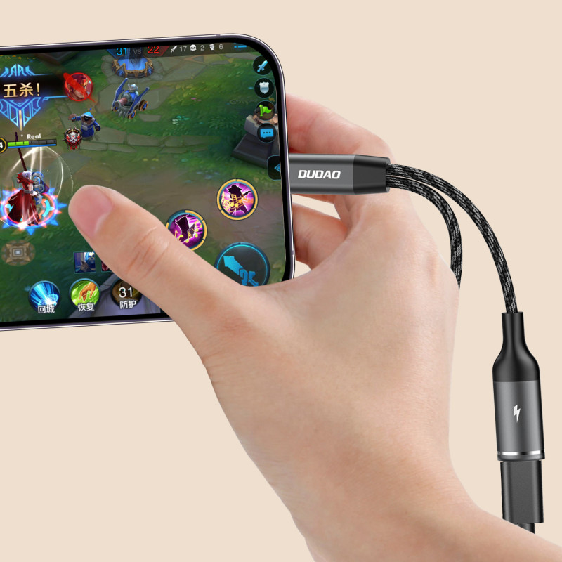 2in1 adapterio skirstytuvas USB-C maitinimui ir ausinėms – pilka