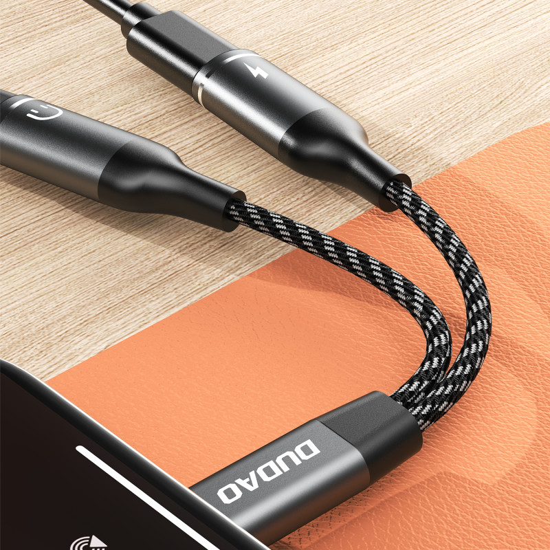 2in1 adapterio skirstytuvas USB-C maitinimui ir ausinėms – pilka
