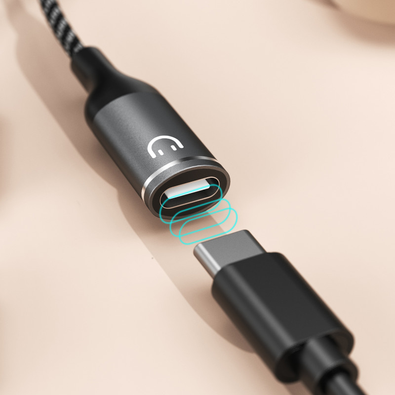 2in1 adapterio skirstytuvas USB-C maitinimui ir ausinėms – pilka