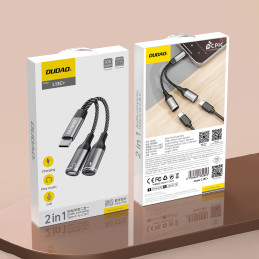
2in1 adapterio skirstytuvas USB-C maitinimui ir ausinėms – pilka
