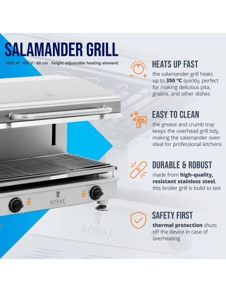 
Salamanader pita skrudintuvas su reguliuojamu aukščiu 60 cm 400 V 5000 W
