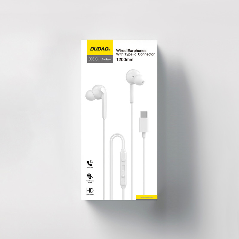 X3C+ laidinės USB-C į ausis įdedamos ausinės 1,2 m – baltos