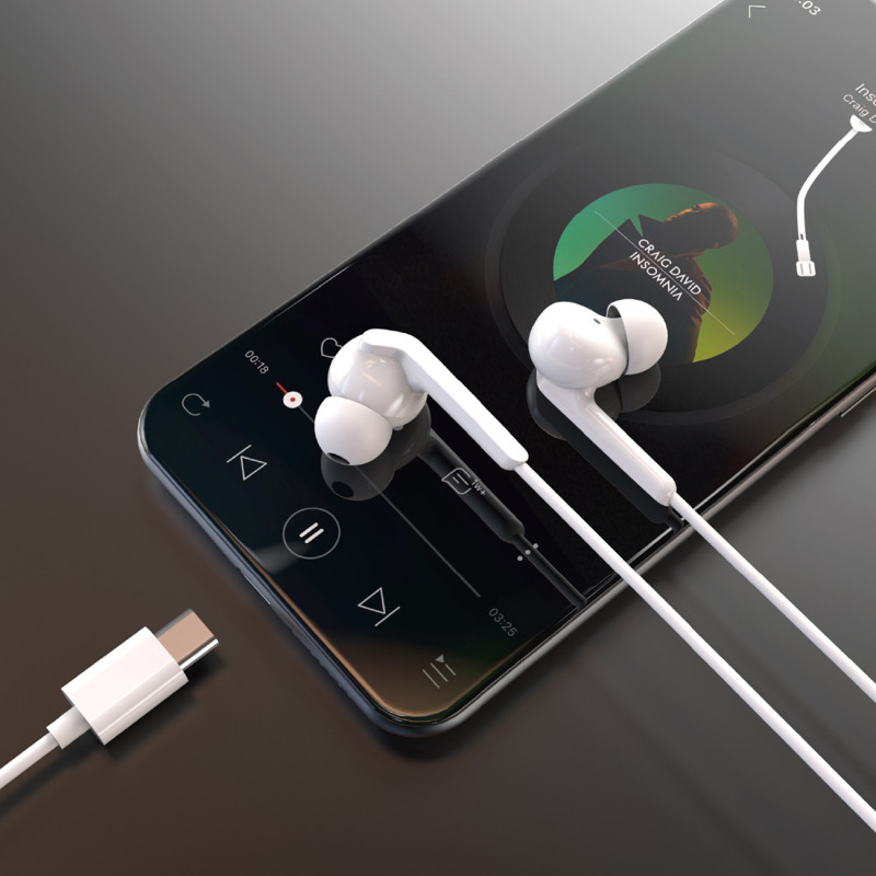 X3C+ laidinės USB-C į ausis įdedamos ausinės 1,2 m – baltos
