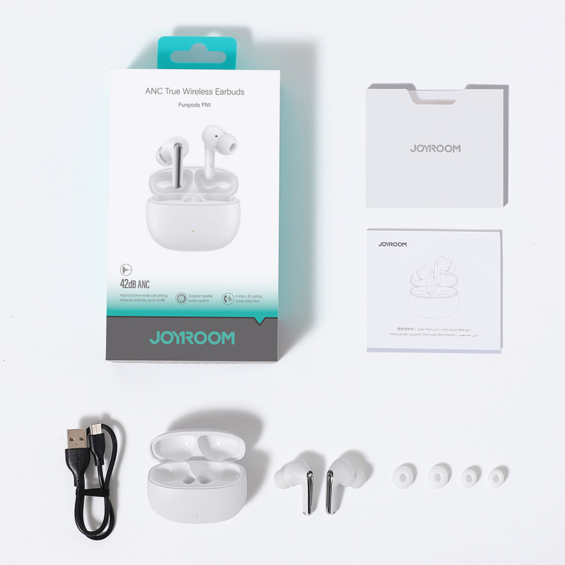 TWS Bluetooth 5.4 ANC ENC belaidės ausinės - baltos