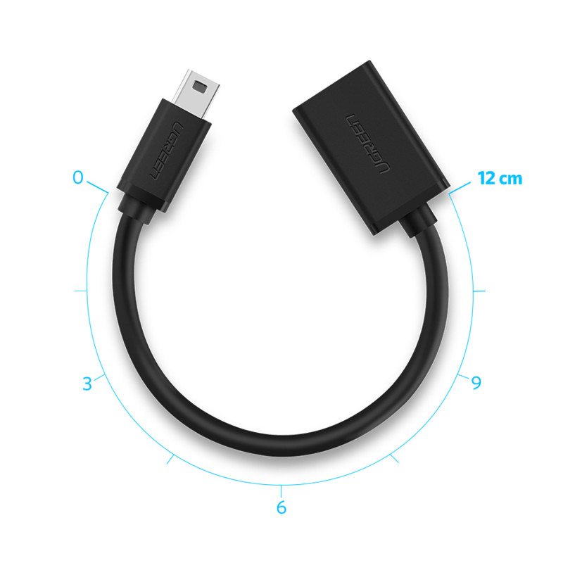 Adapteris mini USB-B (vyriškas) - USB-A (moteris) OTG 10cm - pilkas