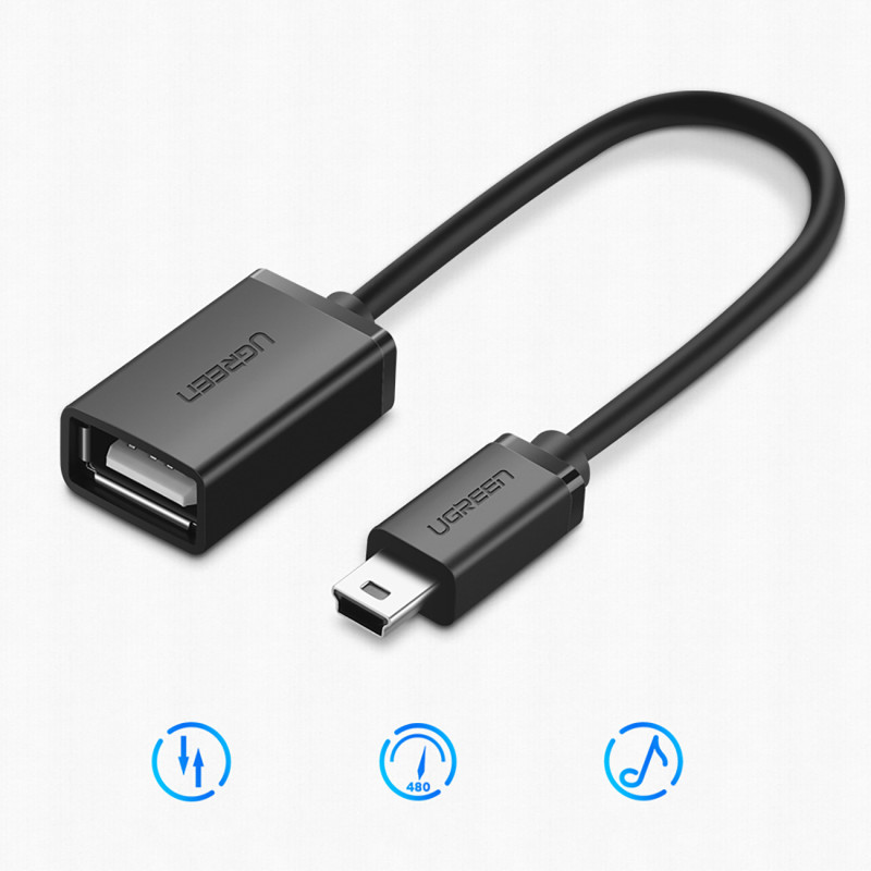 Adapteris mini USB-B (vyriškas) - USB-A (moteris) OTG 10cm - pilkas
