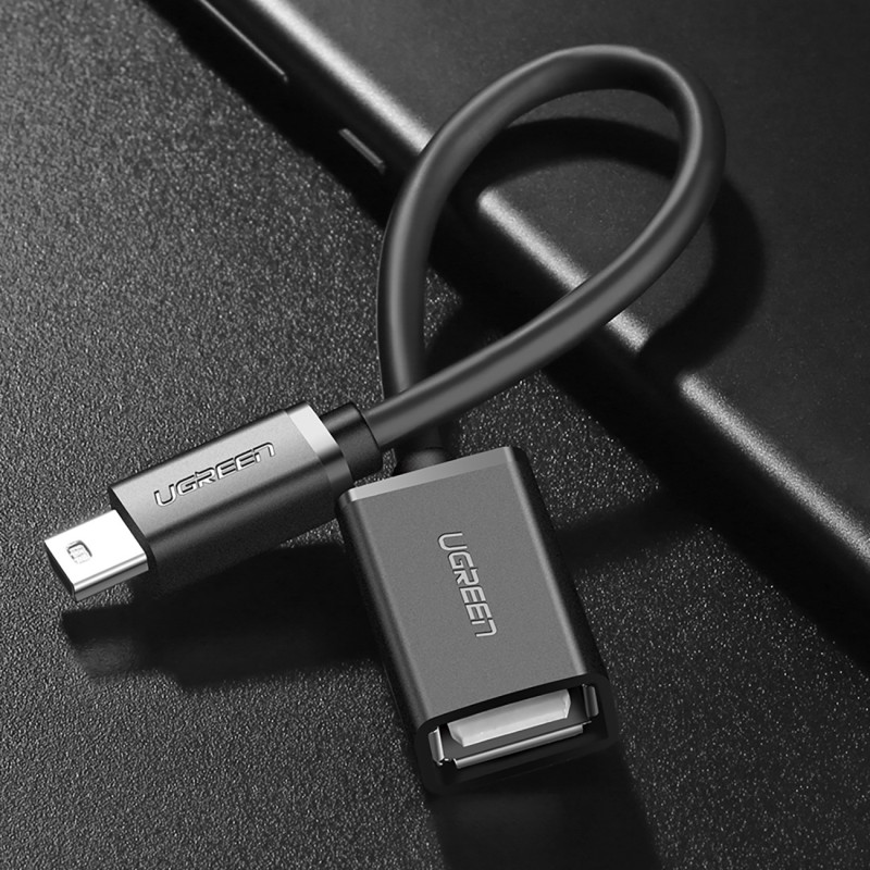 Adapteris mini USB-B (vyriškas) - USB-A (moteris) OTG 10cm - pilkas