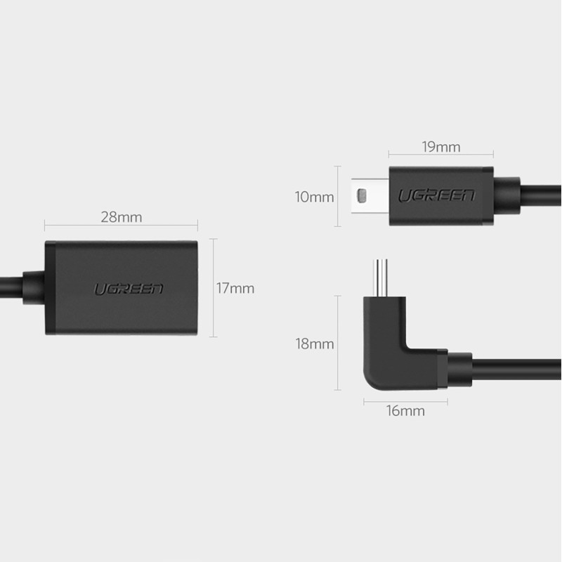 Adapteris mini USB-B (vyriškas) - USB-A (moteris) OTG 10cm - pilkas