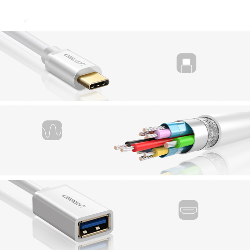 USB-A 3.0 (moteris) – USB-C 3.0 (vyriškas) OTG adapteris – baltas
