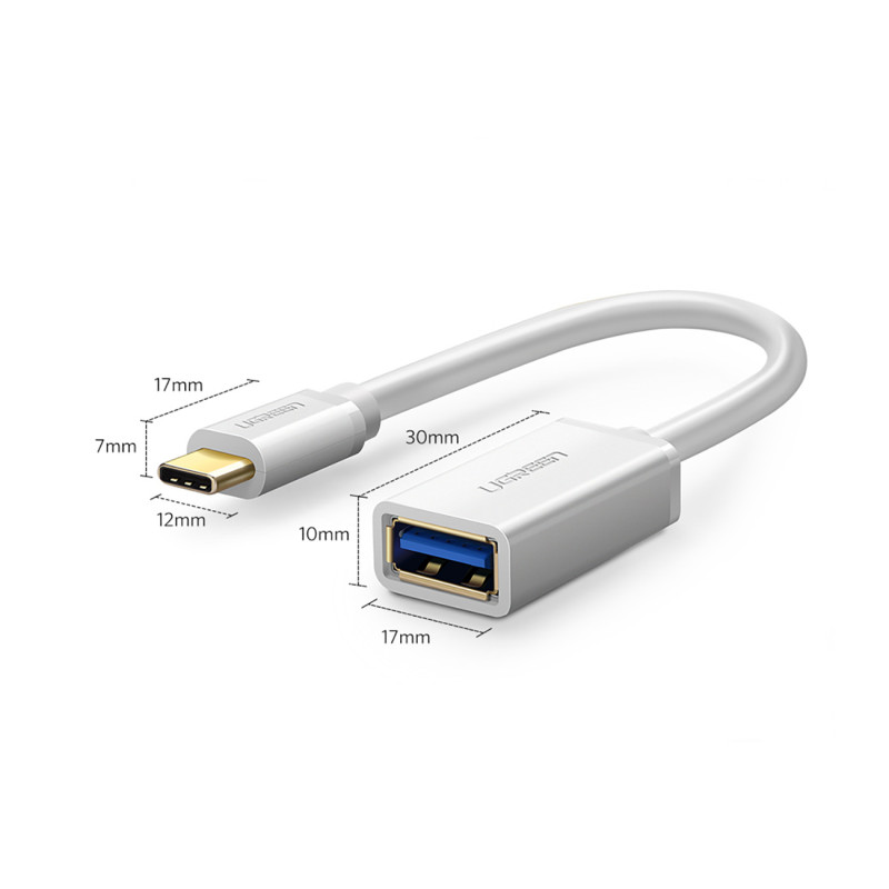 USB-A 3.0 (moteris) – USB-C 3.0 (vyriškas) OTG adapteris – baltas