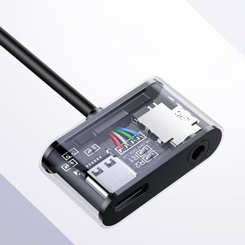 Garso adapteris 2 prievadų USB-C (vyriškas) - mini lizdas 3,5 mm / USB-C (moteris) - pilkas