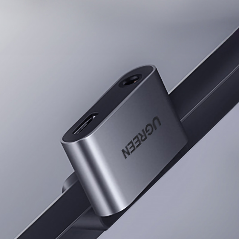 Garso adapteris 2 prievadų USB-C (vyriškas) - mini lizdas 3,5 mm / USB-C (moteris) - pilkas