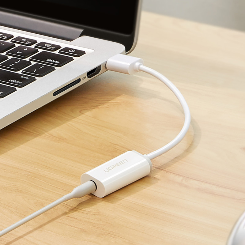 Adapteris USB-A (vyriškas) - mini lizdas 3,5 mm (moteris) - baltas