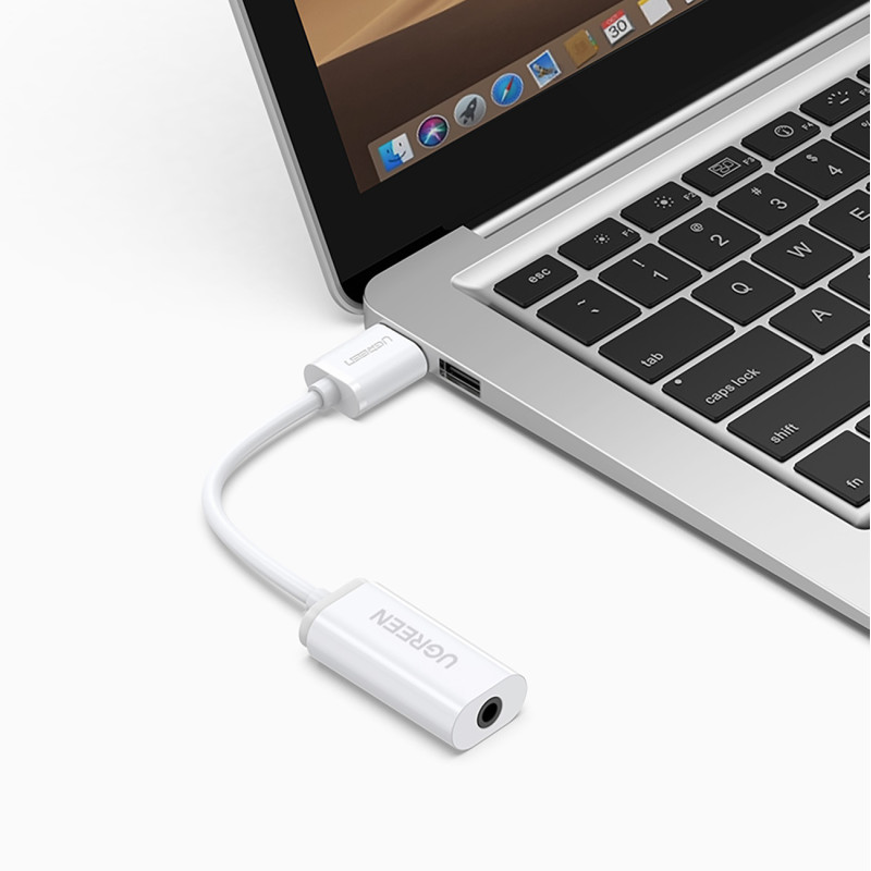 Adapteris USB-A (vyriškas) - mini lizdas 3,5 mm (moteris) - baltas