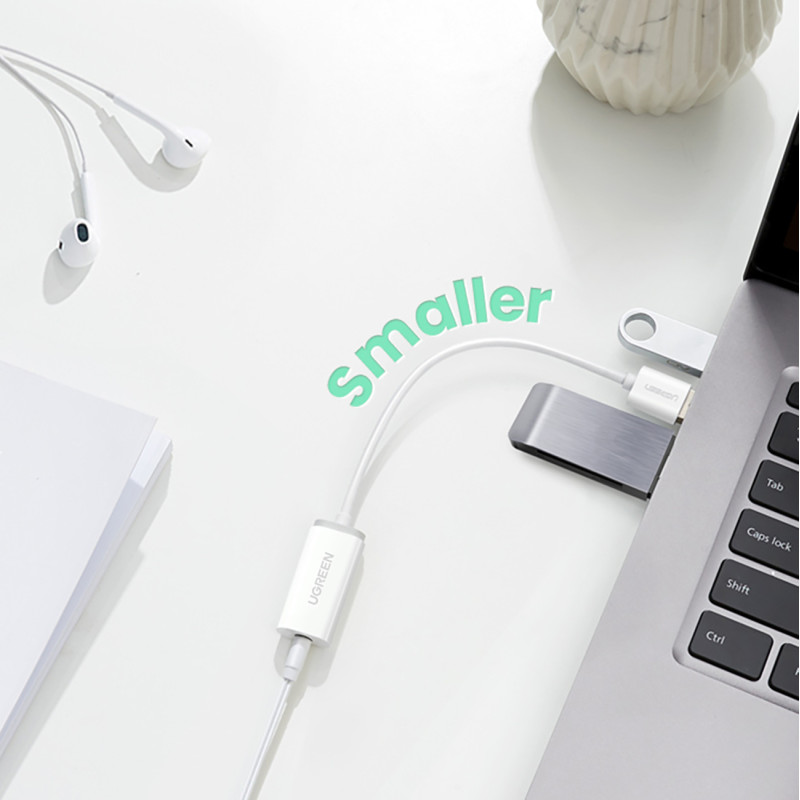 Adapteris USB-A (vyriškas) - mini lizdas 3,5 mm (moteris) - baltas