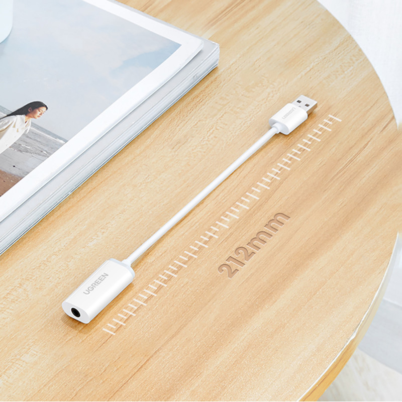 Adapteris USB-A (vyriškas) - mini lizdas 3,5 mm (moteris) - baltas