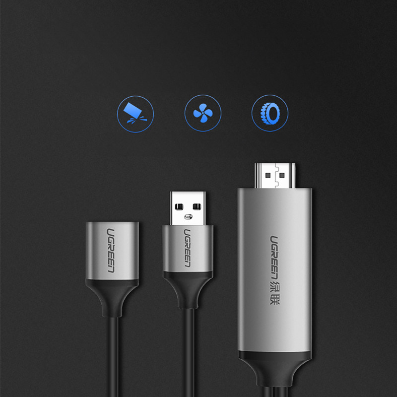 Adapteris USB-A (moteris) - HDMI su maitinimo prievadu USB-A (vyriškas) 1,5 m - pilkas
