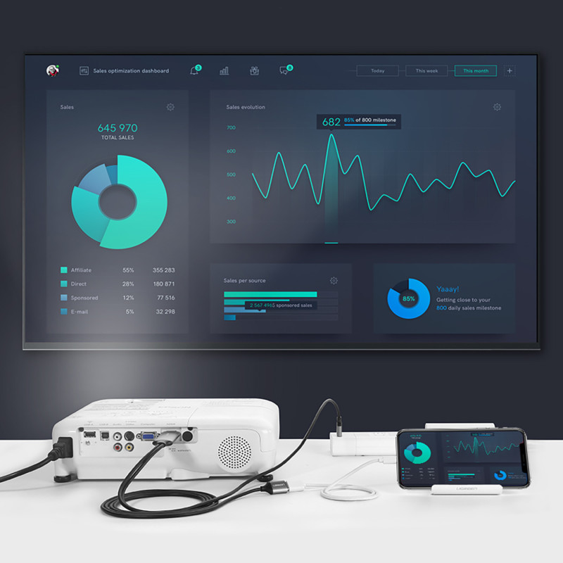 Adapteris USB-A (moteris) - HDMI su maitinimo prievadu USB-A (vyriškas) 1,5 m - pilkas