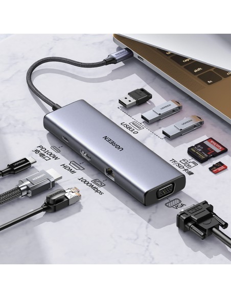 HUB adapteris USB-C – 3x USB-A 3.0 / HDMI / VGA / RJ45 / SD / TF kortelių skaitytuvas / USB-C PD - pilka
 
HUB adapteris USB-C – 3x USB-A 3.0 / HDMI / VGA / RJ45 / SD / TF kortelių skaitytuvas / USB-C PD - pilka