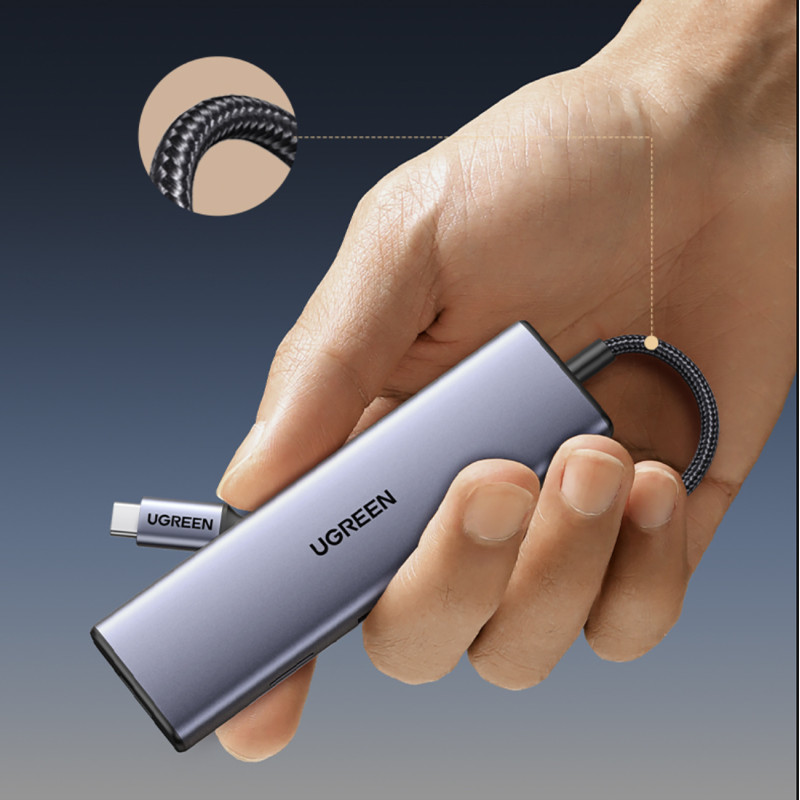 HUB adapteris USB-C – 3x USB-A 3.0 / HDMI / VGA / RJ45 / SD / TF kortelių skaitytuvas / USB-C PD - pilka