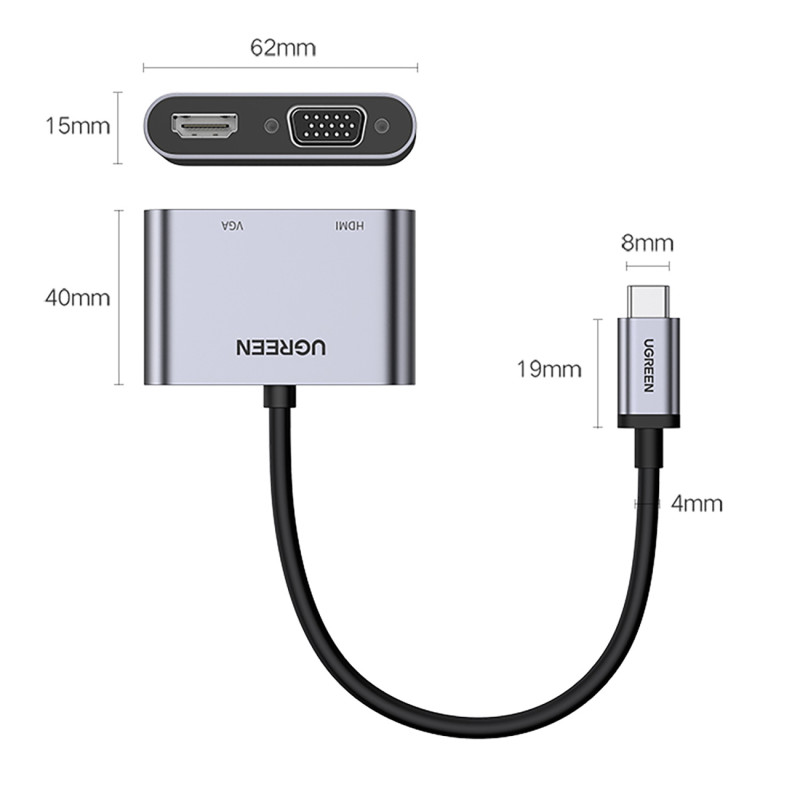 Adapterio skirstytuvas USB-C – HDMI / VGA / USB-A 3.0 / USB-C PD – pilka