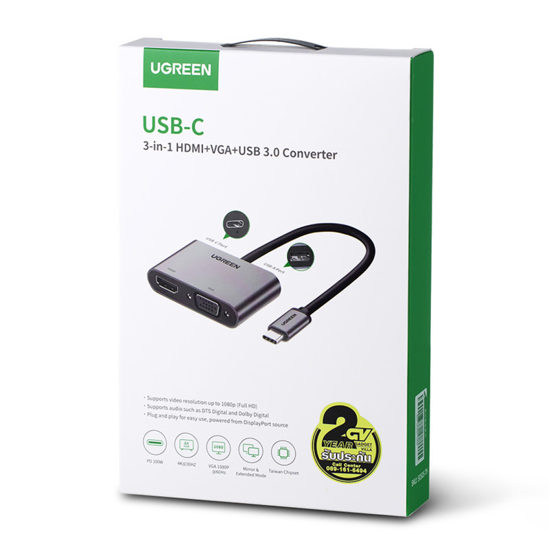 Adapterio skirstytuvas USB-C – HDMI / VGA / USB-A 3.0 / USB-C PD – pilka