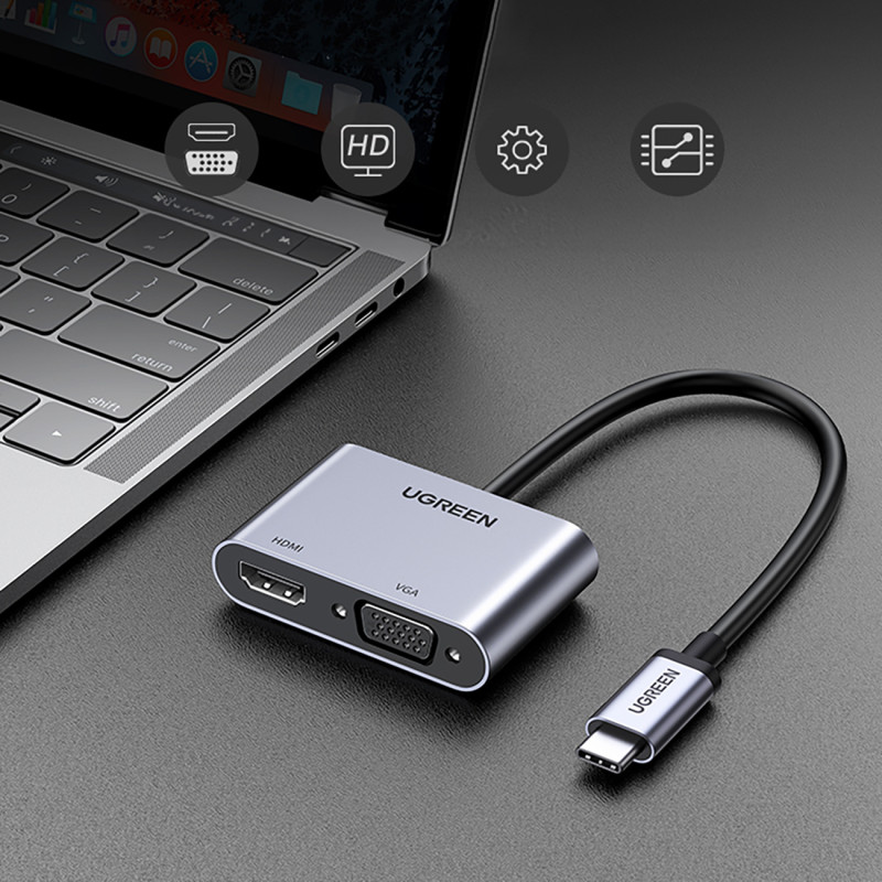 Adapterio skirstytuvas USB-C – HDMI / VGA / USB-A 3.0 / USB-C PD – pilka