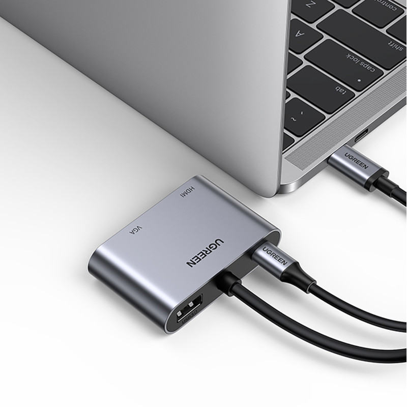 Adapterio skirstytuvas USB-C – HDMI / VGA / USB-A 3.0 / USB-C PD – pilka