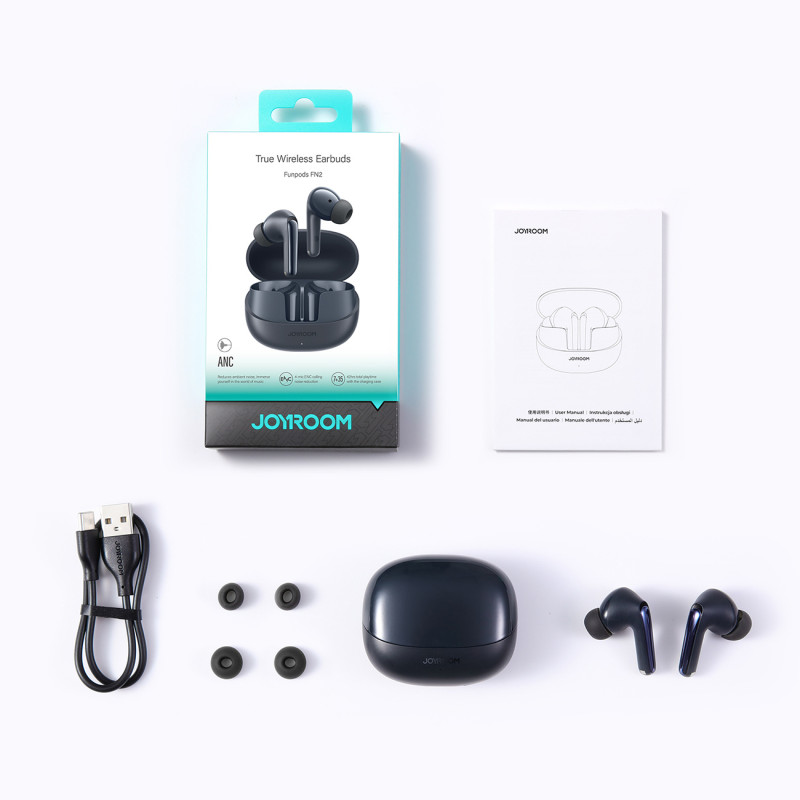 Funpods TWS In-Ear Bluetooth 5.4 ANC ausinės su IP54 apsauga – juodos