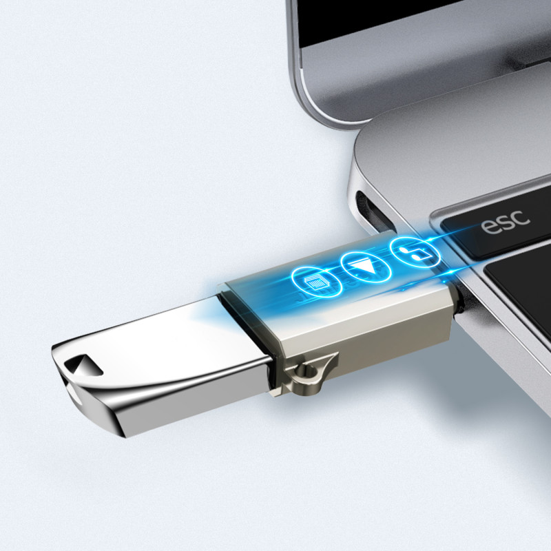 USB-C (vyriškas) – USB-A (moteriškas) adapteris su virvelės akute – sidabrinis