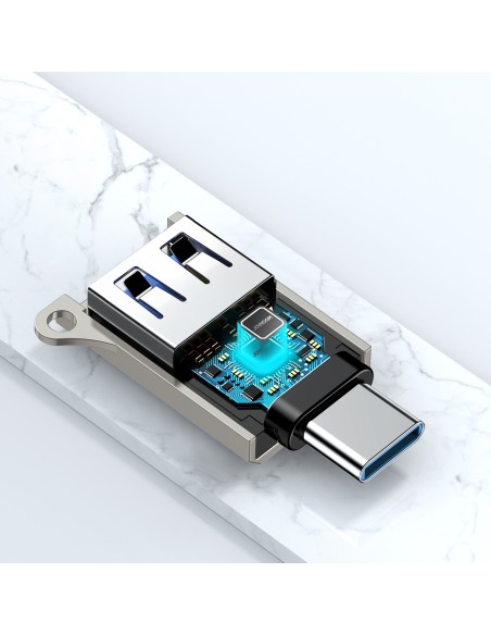 USB-C (vyriškas) – USB-A (moteriškas) adapteris su virvelės akute – sidabrinis
 
USB-C (vyriškas) – USB-A (moteriškas) adapteris su virvelės akute – sidabrinis